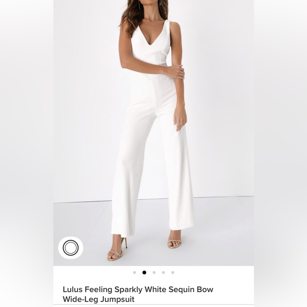 Lulus Sparkle White Jumpsuit with Bow